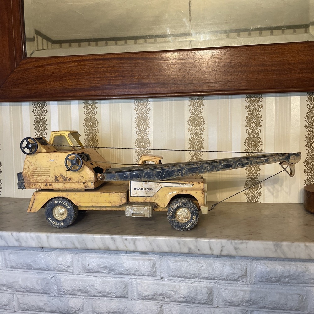 Nylint Road‎ Builders 1950s 1960s Yellow Metal Steel Crane WORKING Distressed